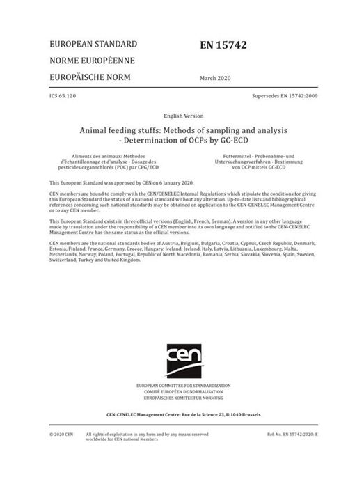 EN 15742-2020 动物饲料采样和分析方法 GCECD测定OC农药