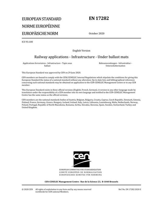 EN 17282-2020 铁路设施 基础设施 道碴下垫