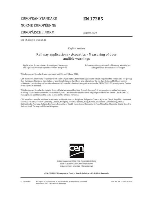 EN 17285-2020 铁路设施 声学 门声音警告的测量