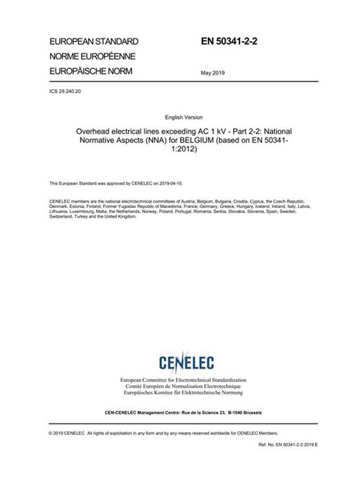 EN 50341-2-2-2019 交流1kv以上架空电线 第2-2部分 比利时国家标准(NNA)(基于EN 50341-1-2012)