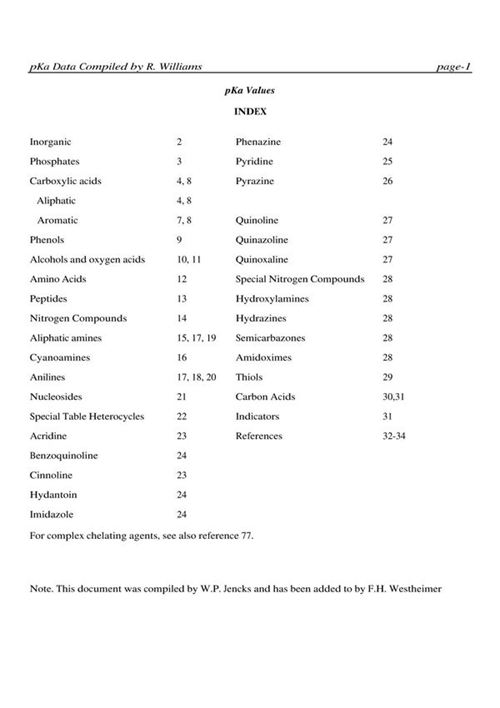 最全有机酸碱pKa值手册