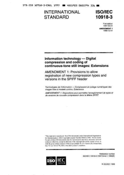 ISO/IEC 10918-3:1997/AMD1:1999
