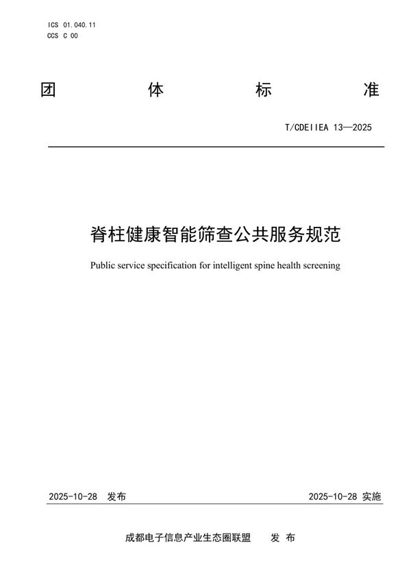 T/CDEIIEA 13-2025 脊柱健康智能筛查公共服务规范