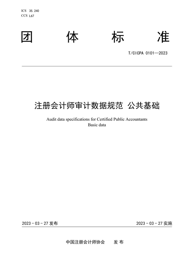 T/CICPA 0101-2023 注册会计师审计数据规范 公共基础