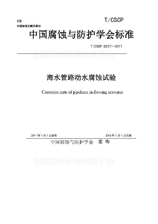 T/CSCP 0027-2017 海水管路动水腐蚀试验