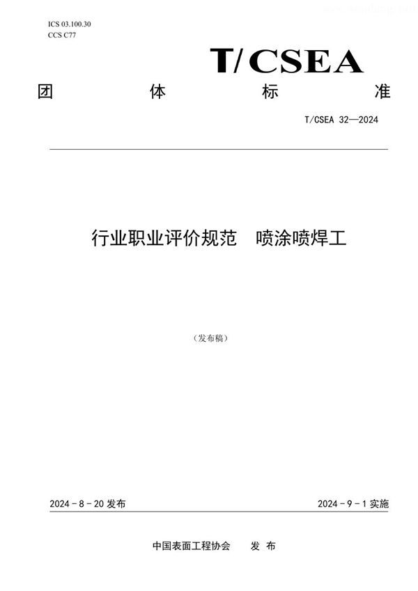 T/CSEA 32-2024 行业职业评价规范 喷涂喷焊工