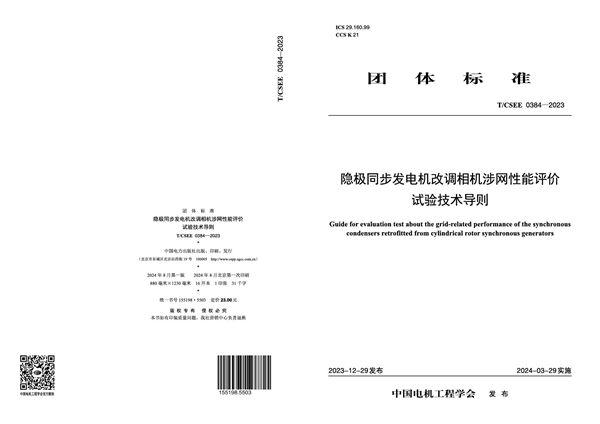 T/CSEE 0384-2023 隐极同步发电机改调相机涉网性能评价试验技术导则
