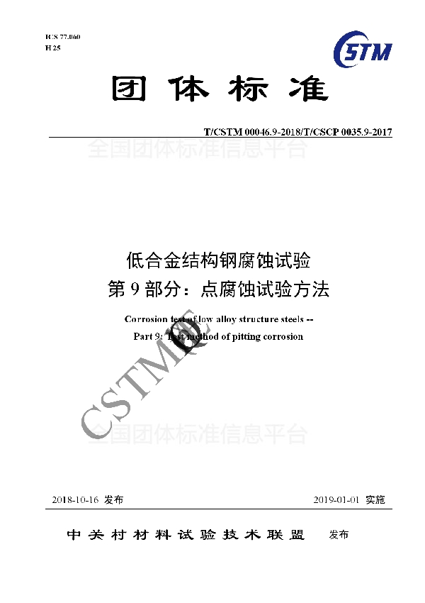 T/CSTM 00046.9-2018 低合金结构钢腐蚀试验 第9部分:点腐蚀试验方法