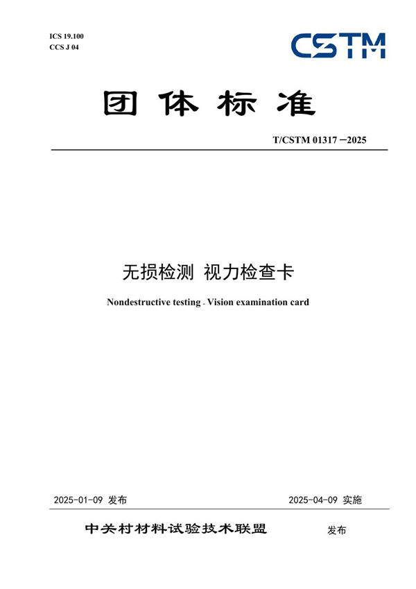 T/CSTM 01317-2025 无损检测 视力检查卡