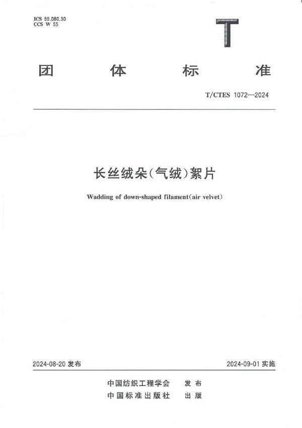 T/CTES 1072-2024 长丝绒朵（气绒）絮片