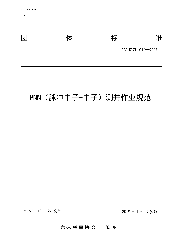 T/DYZL 014-2019 PNN(脉冲中子-中子)测井作业规范