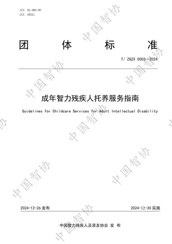 T/ZGZX 0003-2024 成年智力残疾人托养服务指南