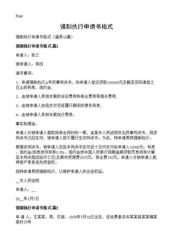 强制执行申请书格式 (共11页)