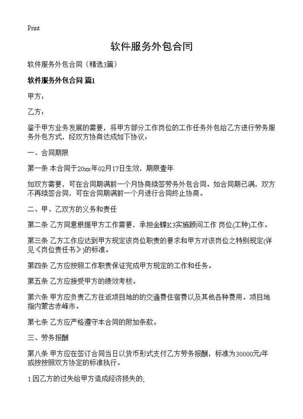 软件服务外包合同 (共7页)