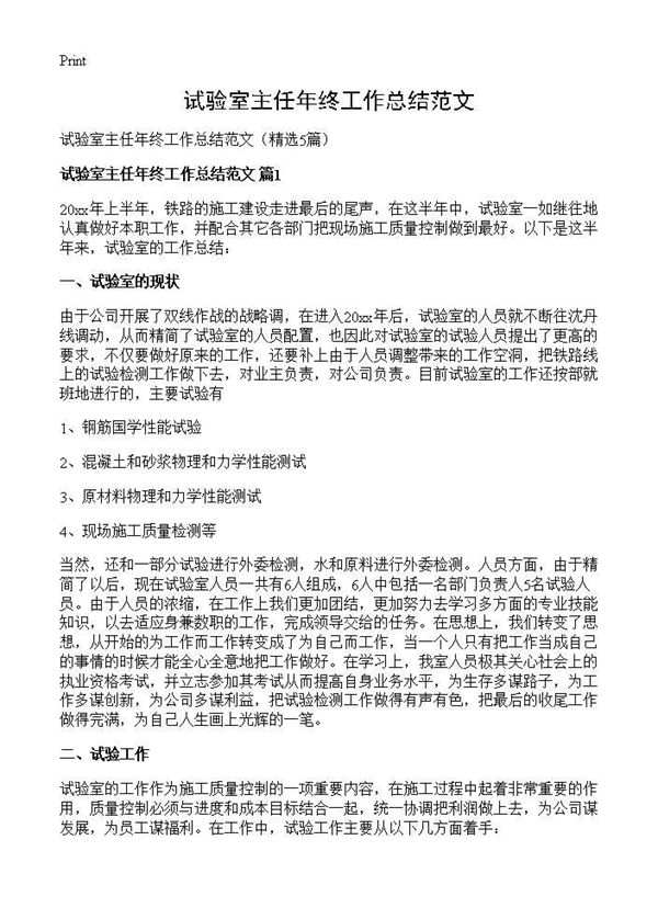 试验室主任年终工作总结范文 (共6页)