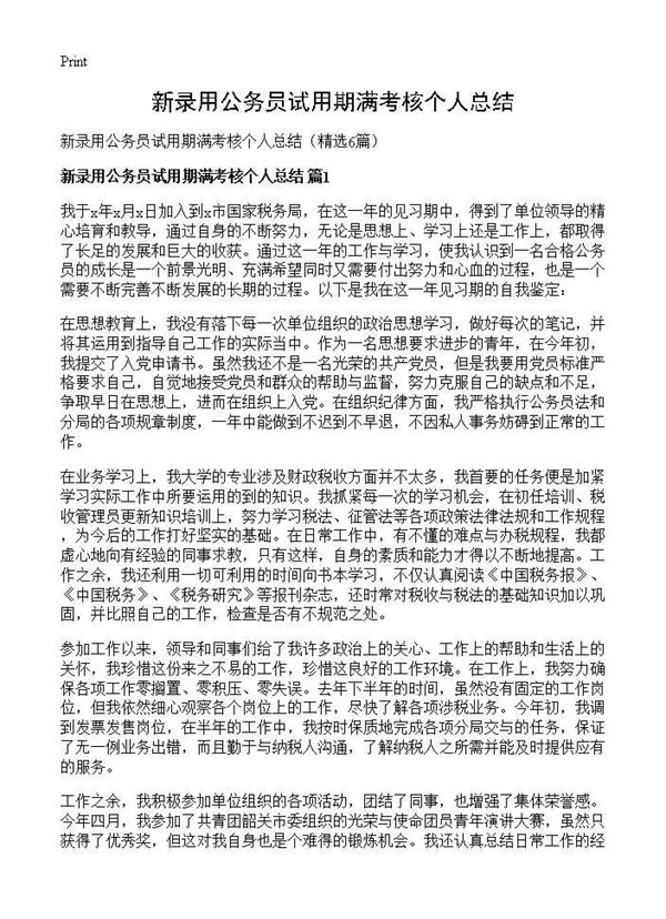新录用公务员试用期满考核个人总结 (共6页)