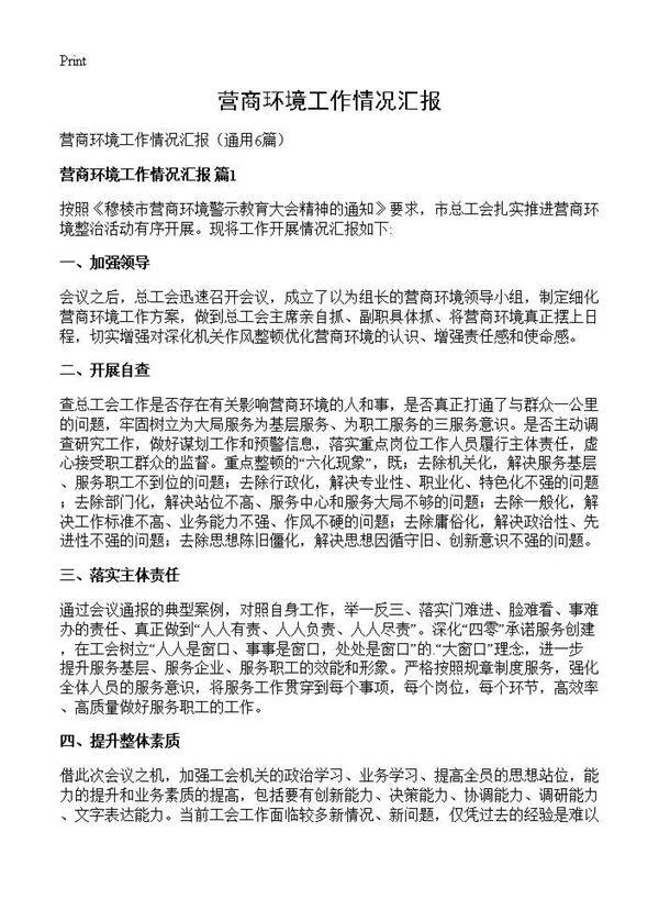 营商环境工作情况汇报 (共9页)