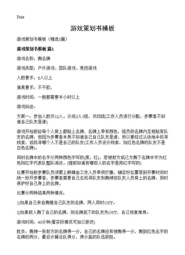 游戏策划书模板 (共9页)