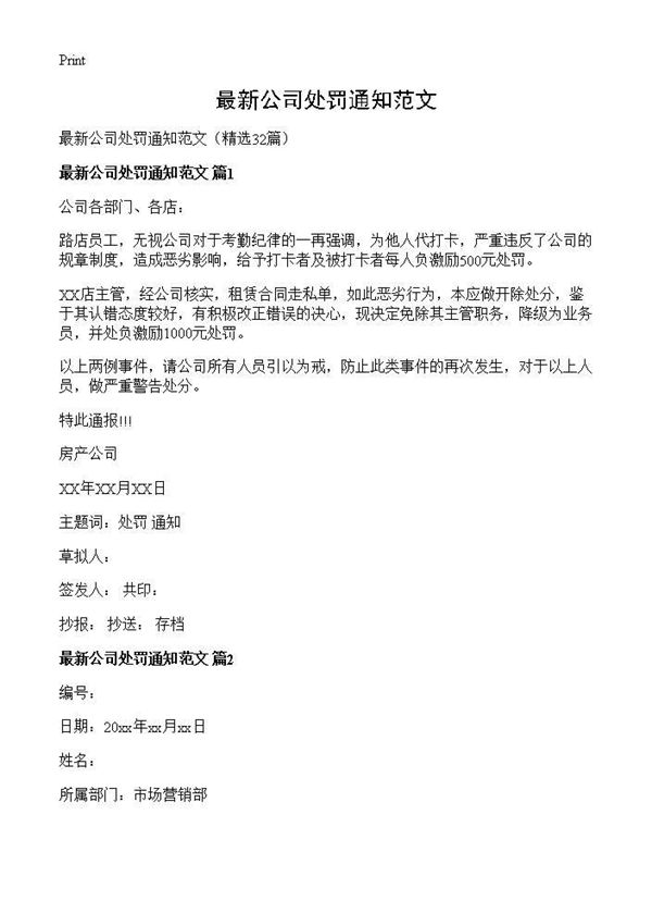 最新公司处罚通知范文 (共13页)