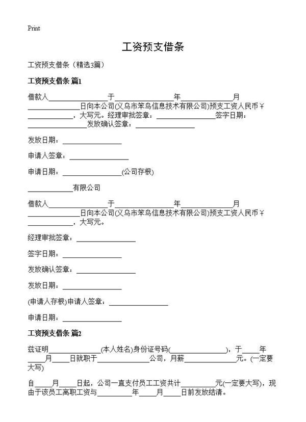 工资预支借条 (共2页)