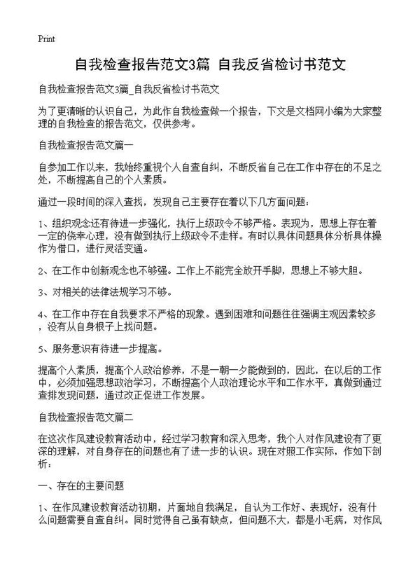 自我检查报告范文 自我反省检讨书范文 (共4页)