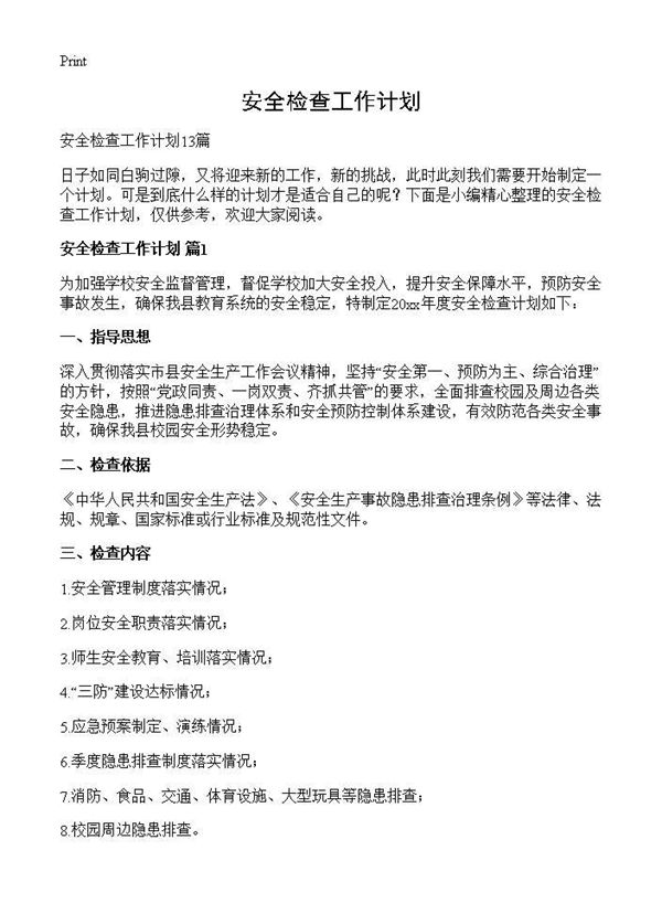 安全检查工作计划 (共30页)