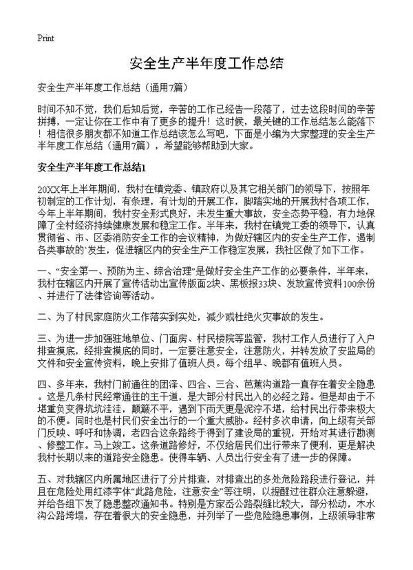 安全生产半年度工作总结 (共12页)