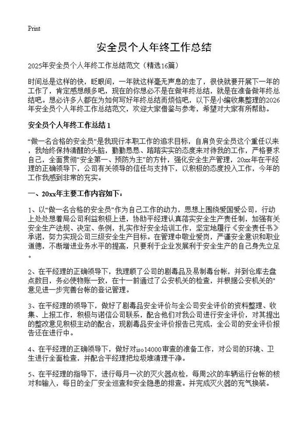 安全员个人年终工作总结 (共18页)