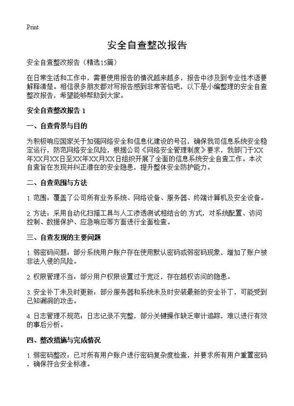 安全自查整改报告 (共20页)