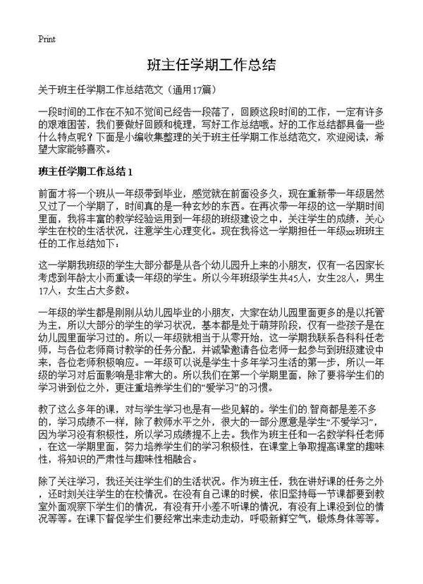 班主任学期工作总结 (共22页)