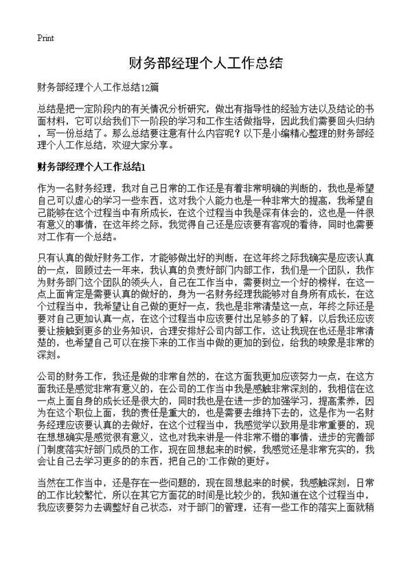 财务部经理个人工作总结 (共17页)