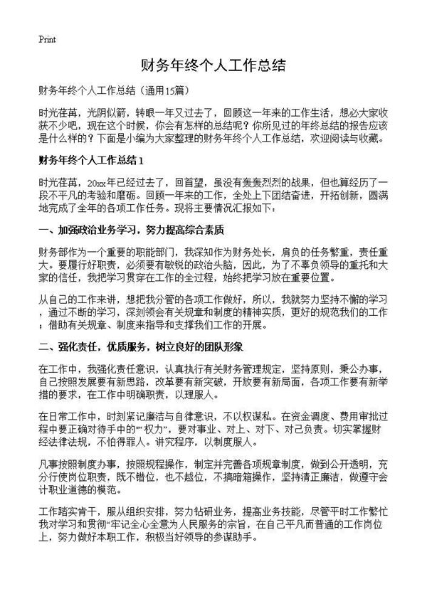 财务年终个人工作总结 (共20页)