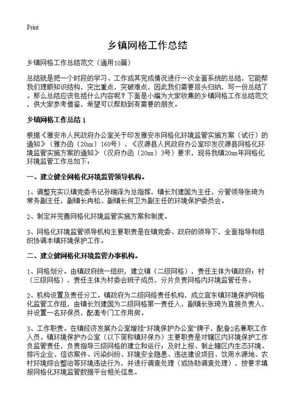 乡镇网格工作总结 (共13页)