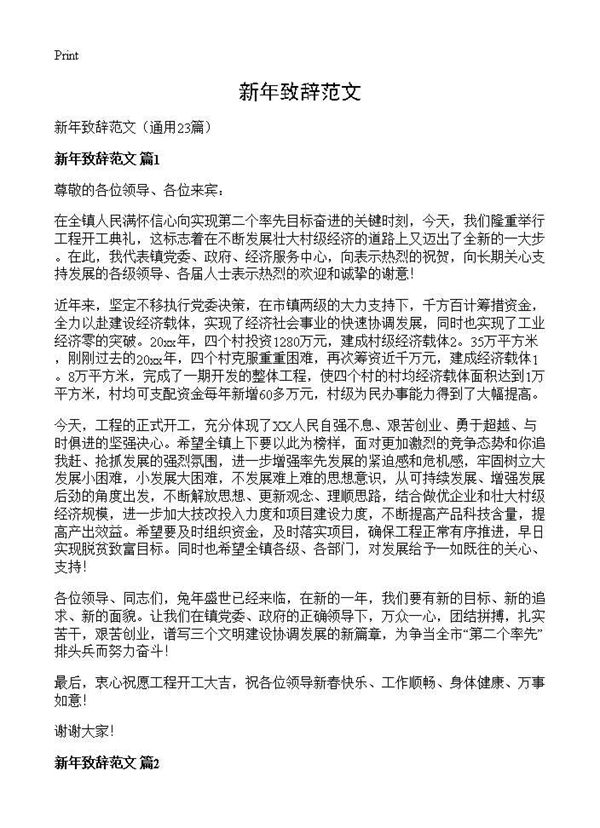 新年致辞范文 (共14页)