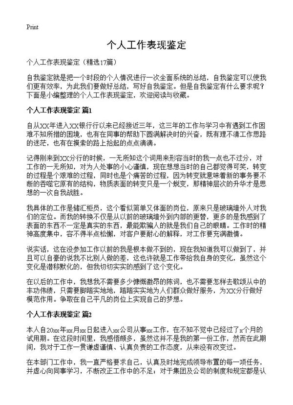 个人工作表现鉴定 (共14页)