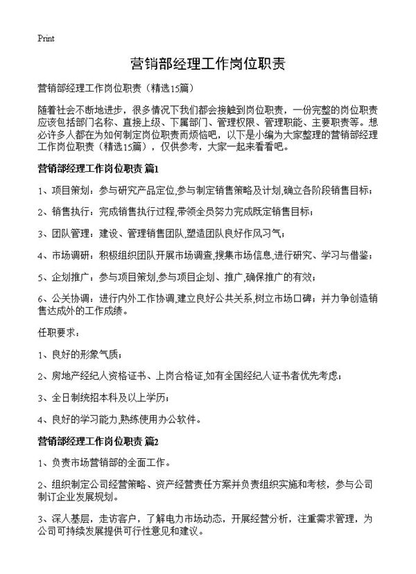 营销部经理工作岗位职责 (共9页)