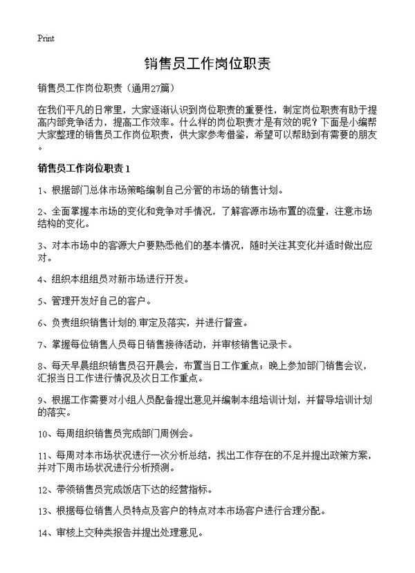 销售员工作岗位职责 (共11页)