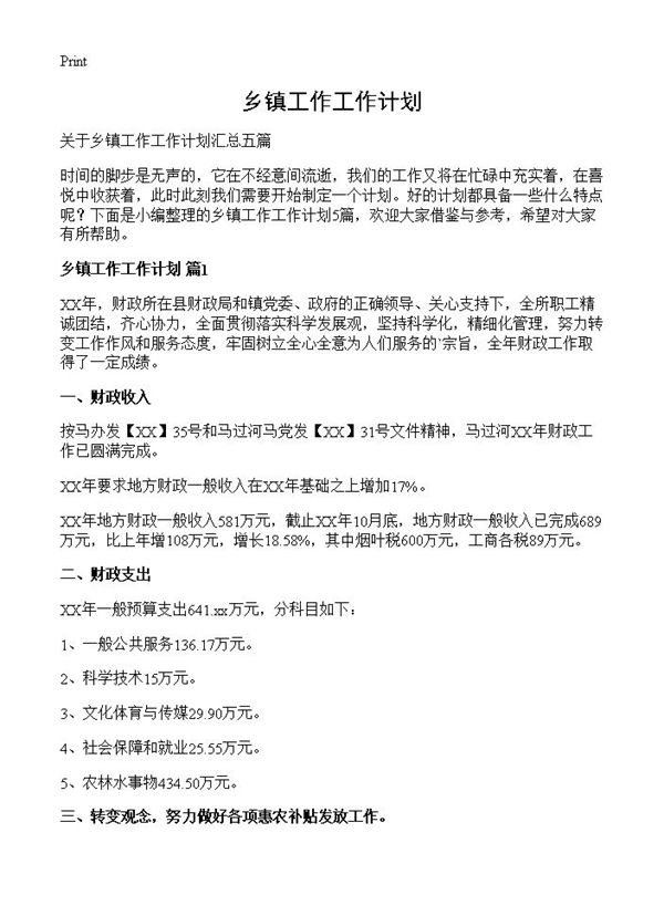 乡镇工作工作计划 (共7页)