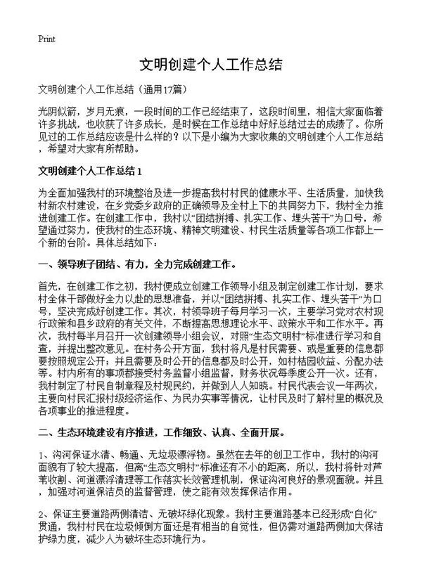 文明创建个人工作总结 (共27页)