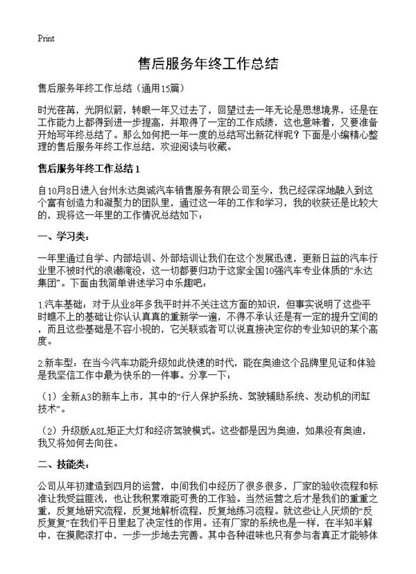 售后服务年终工作总结 (共22页)