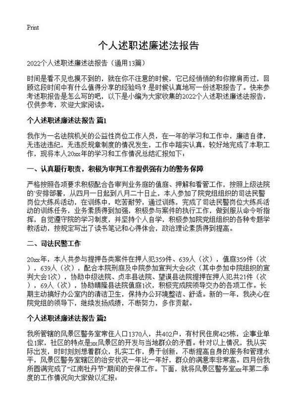 个人述职述廉述法报告 (共17页)