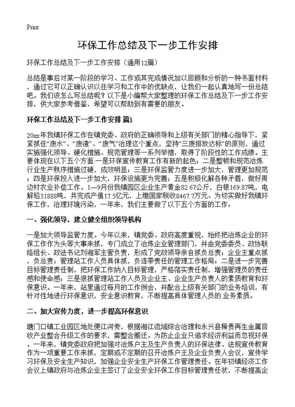 环保工作总结及下一步工作安排 (共24页)