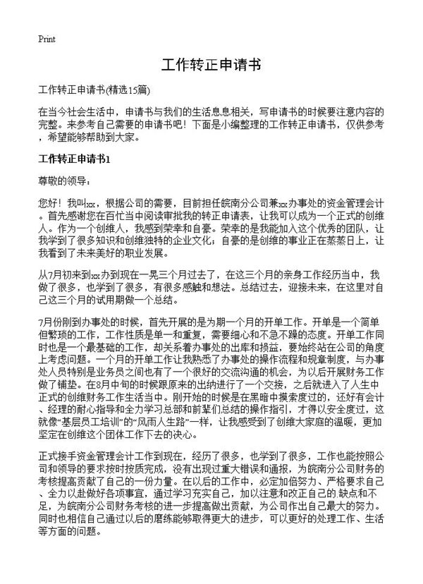 工作转正申请书 (共15页)