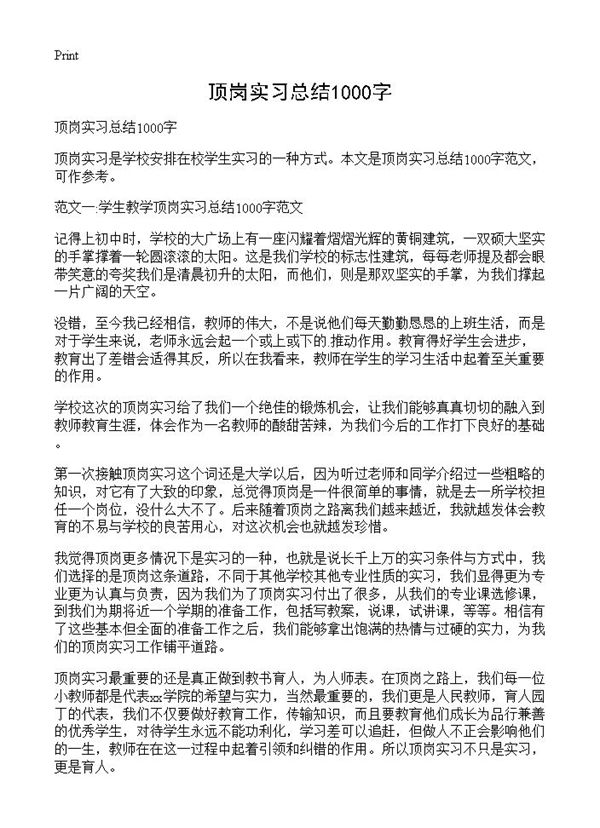 顶岗实习总结1000字 (共4页)