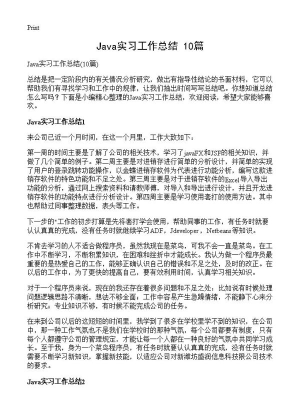 Java实习工作总结 (共17页)