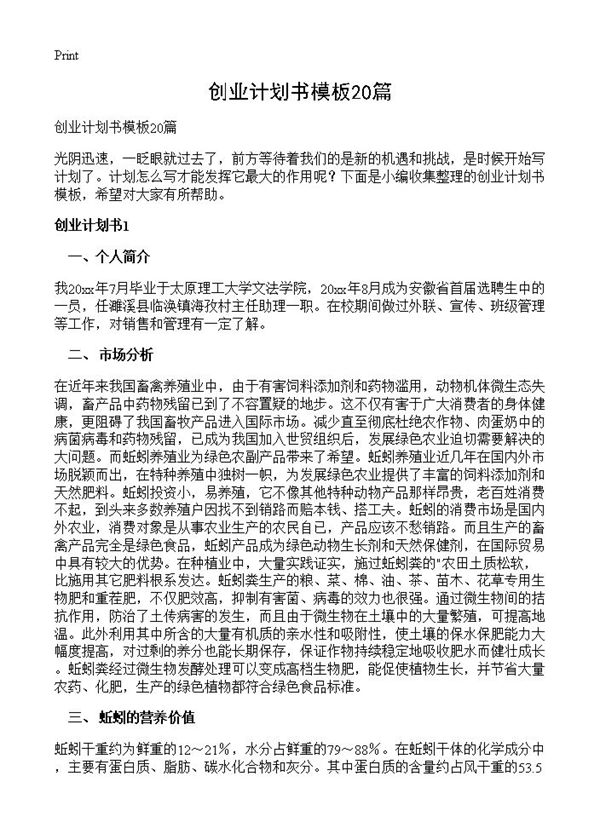 创业计划书模板 (共47页)