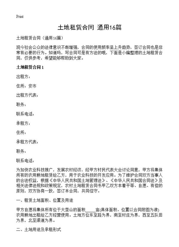 土地租赁合同 (共22页)