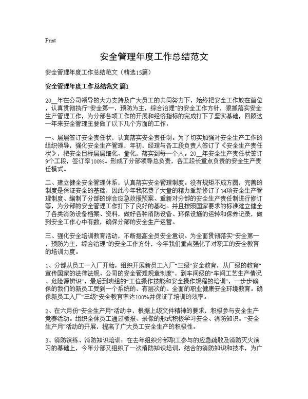 安全管理年度工作总结范文 (共25页)