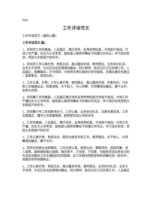 工作评语范文 (共27页)