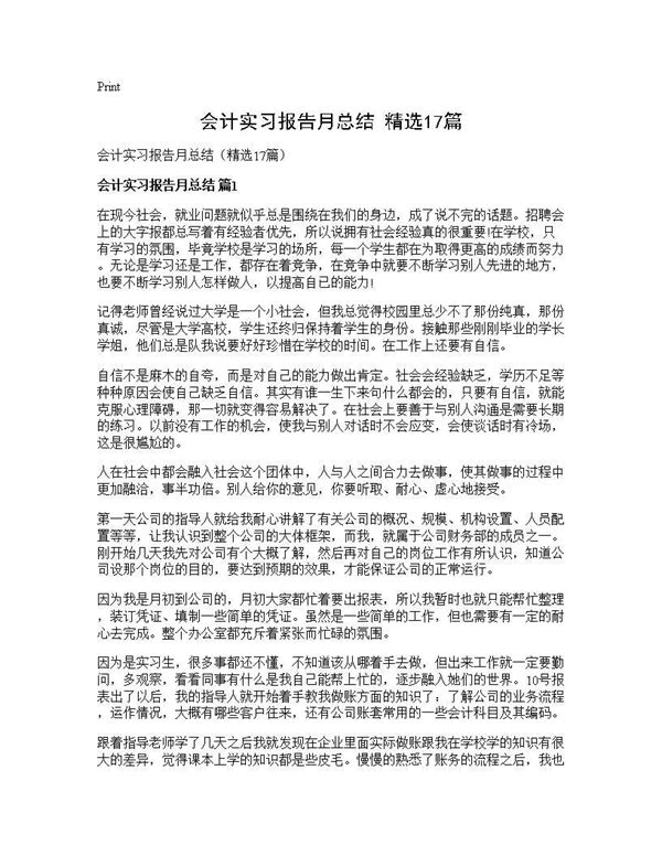 会计实习报告月总结(精选) (共28页)